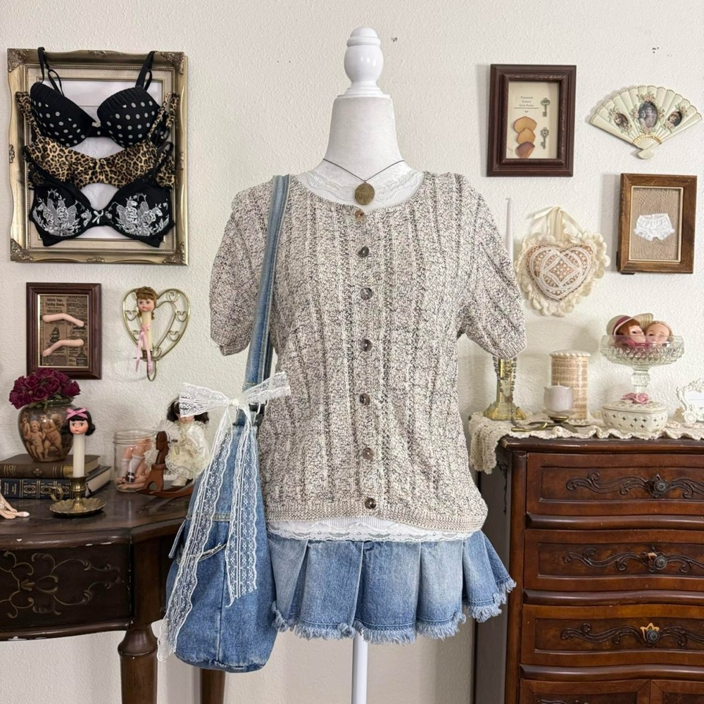 90's twee boho girly grunge short sleeve knit cardigan